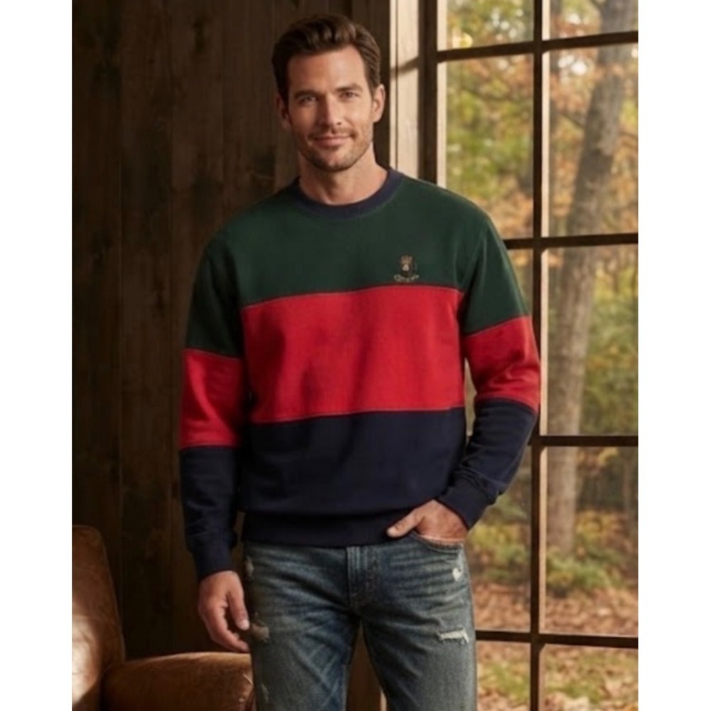 Vintage Chaps Ralph Lauren Colorblock Sweatshirt Mens XL Green Red Navy Crest